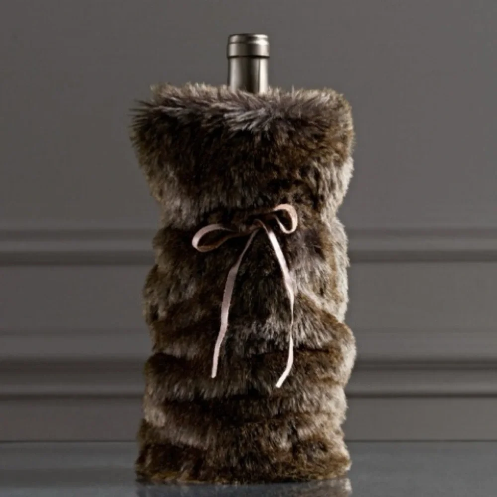 Restoration Hardware Faux Fur Wine Bag